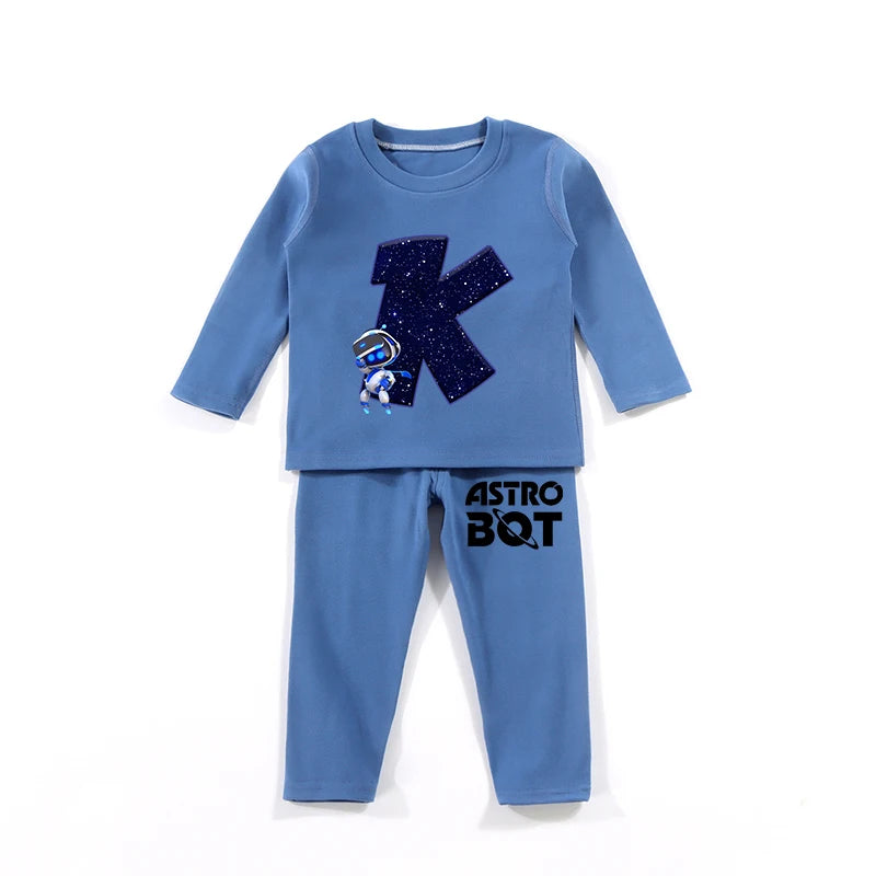 Maxy Astro Bot Kids Pajamas Set Anime Printed Letter Autumn Winter Warm Shirt Tops Boys Girls Children Clothing Nightshirt Gift