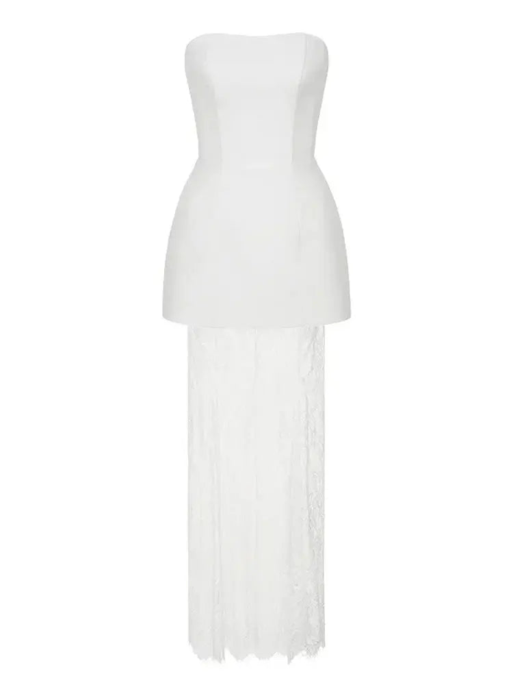 Maxy Tossy Fashion Lace 2 Piece-Set Long Skirt for Women Slim Tube Tops Pullover And Printed Maxy Skirt Sets Summer Female Outfits