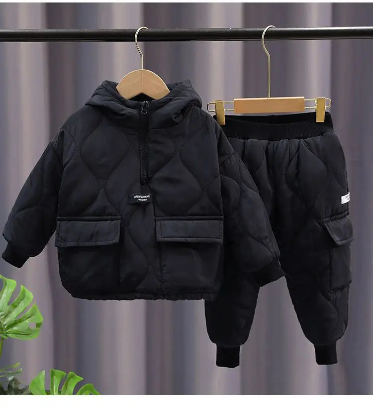 Winter Autumn Girl Boys Clothes Full Sleeve Solid Parkas Pants 2pcs/set Cotton Suits Children Clothing Toddler warm Tracksuits