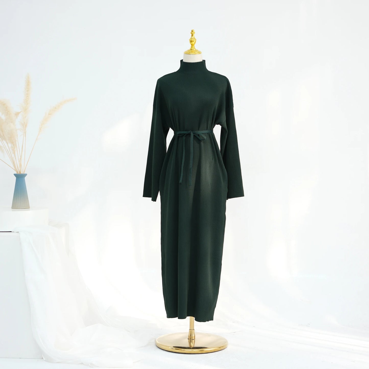 Maxy Ribbed Knit Abaya Dress for Women, Warm Muslim Long Dress, Turk Islamic Clothing, Modest Hijabi Outfit, Ramadan, Autumn/Winter