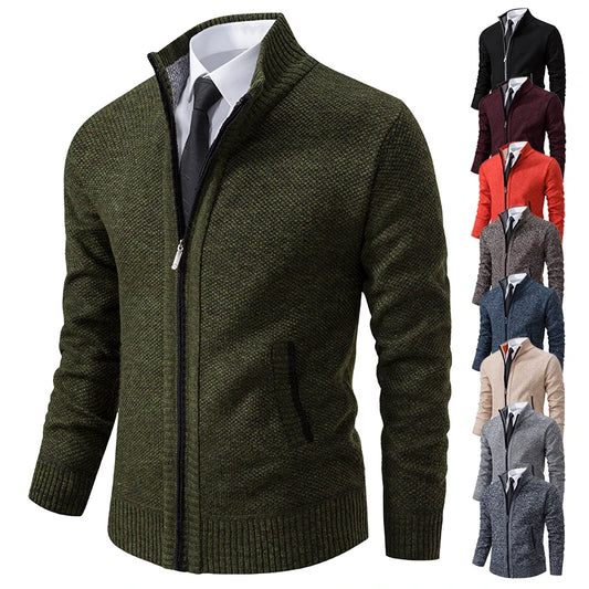 Visco Autumn And Winter New Jersey Men's Casual Sports Coat Solid Color Stand Collar Wweater Grab Fleece Warm Zipper Cardigan