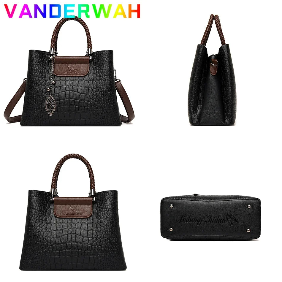 Maxy Genuine Brand Leather 3 Layers Alligator Crossbody Bag for Women Female Shoulder Messenger Sac Luxury Designer Ladies Handbags