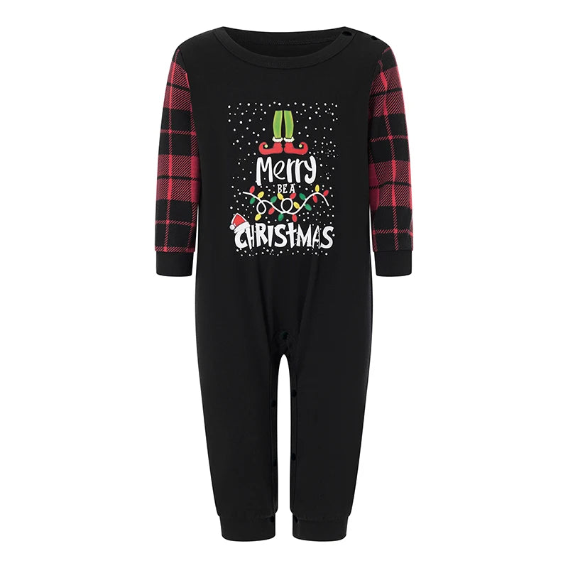 Maxy Christmas Family Pajamas Matching Set, Long Sleeve Letters Print T-shirt with Plaid Pants Sleepwear Loungewear