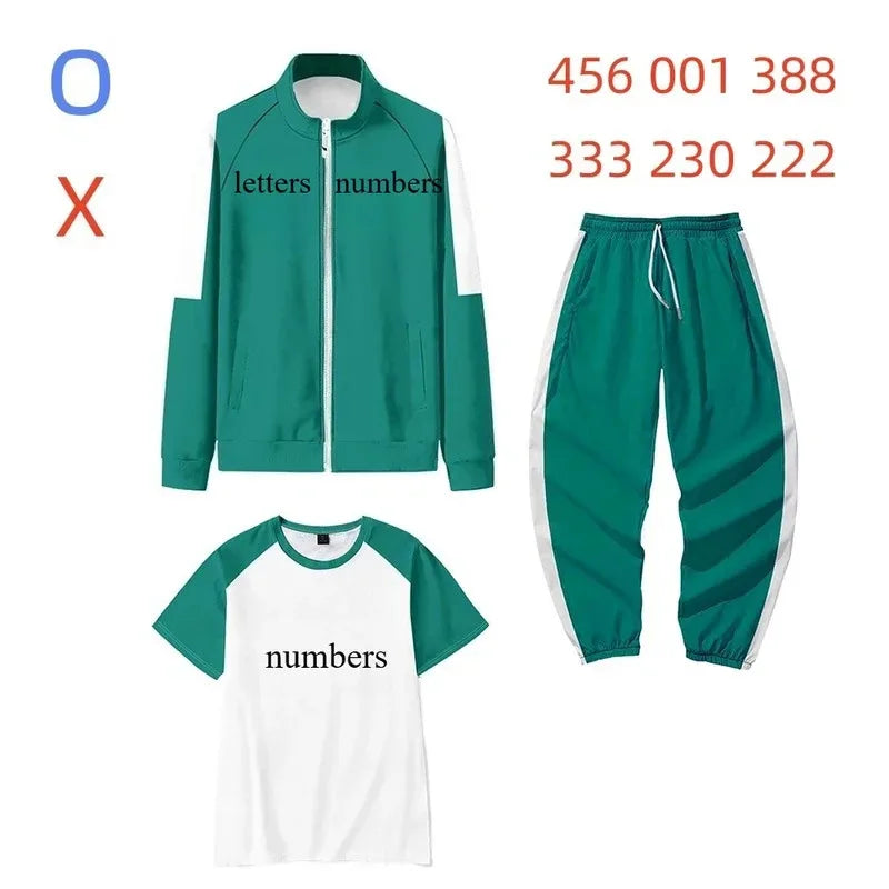 Maxy Calamari Game Cosplay Costume Green Tracksuit Outfits Jacket T-shirt Pants 001 456 230 Teenagers Sweatshirt Adult ★ ★