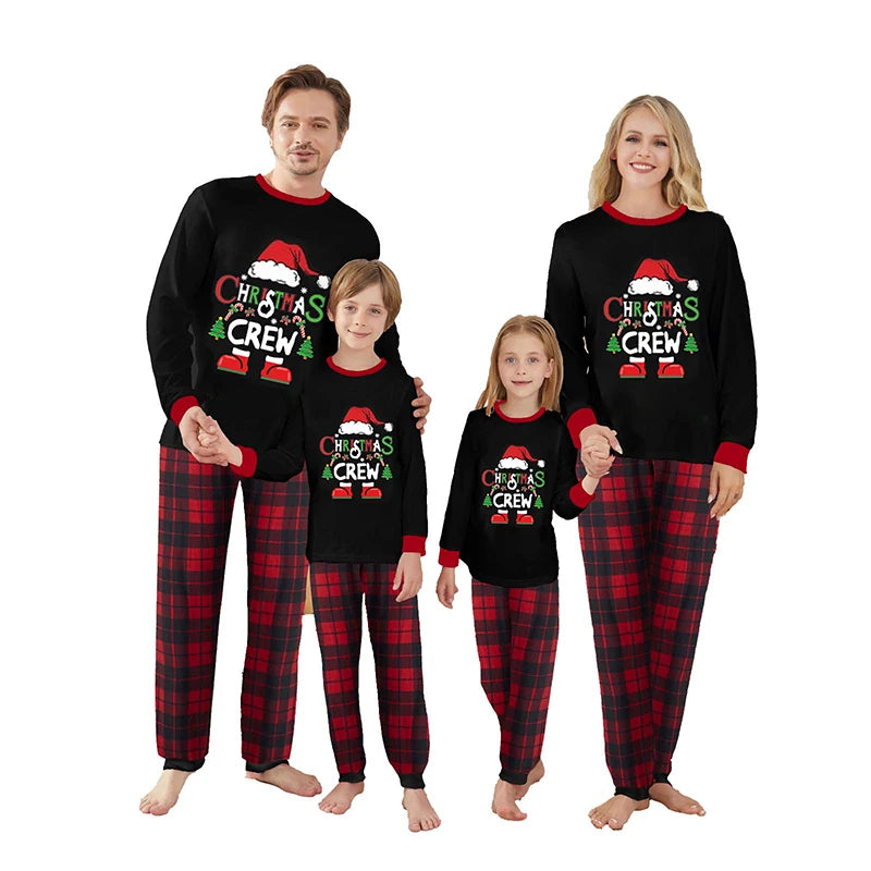 Maxy Christmas Family Pajama Set Xmas Pjs Cute Printed Top + Plaid Pants, Festive Matching Sleepwear for the Whole Family