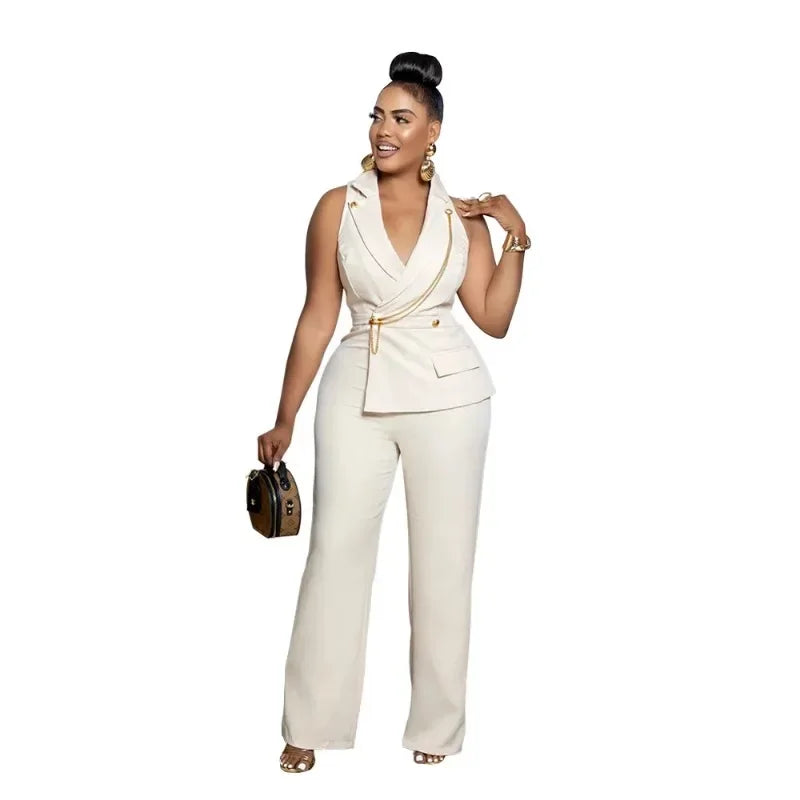 Amay Dashiki African Elegant Fashion Women Black Jumpsuits Sleeveless Wide Leg Pants Rompers Party Office Outfits Spring Summer