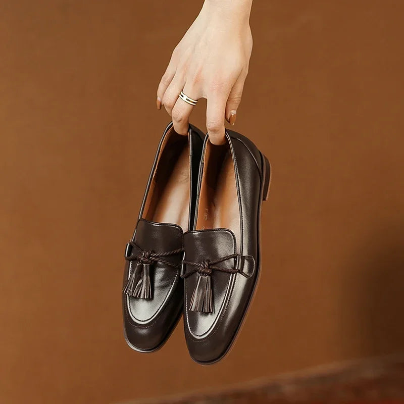 Maxy Spring Genuine Leather Women Shoes Casual Slip-On Loafers Comfortable Simple  Square Toe  Woman