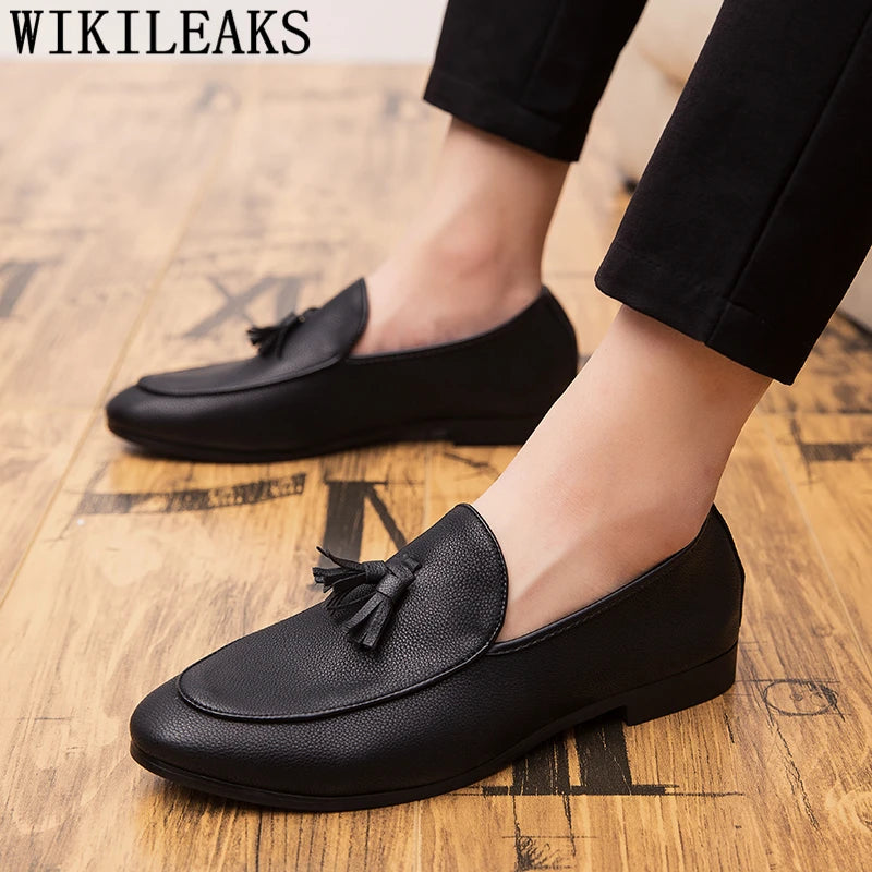Amay Loafers Men Dress Shoes Leather Italian Office Shoes Men Formal Brand Wedding Shoes Men Elegant Coiffeur Sepatu Slip On Pria