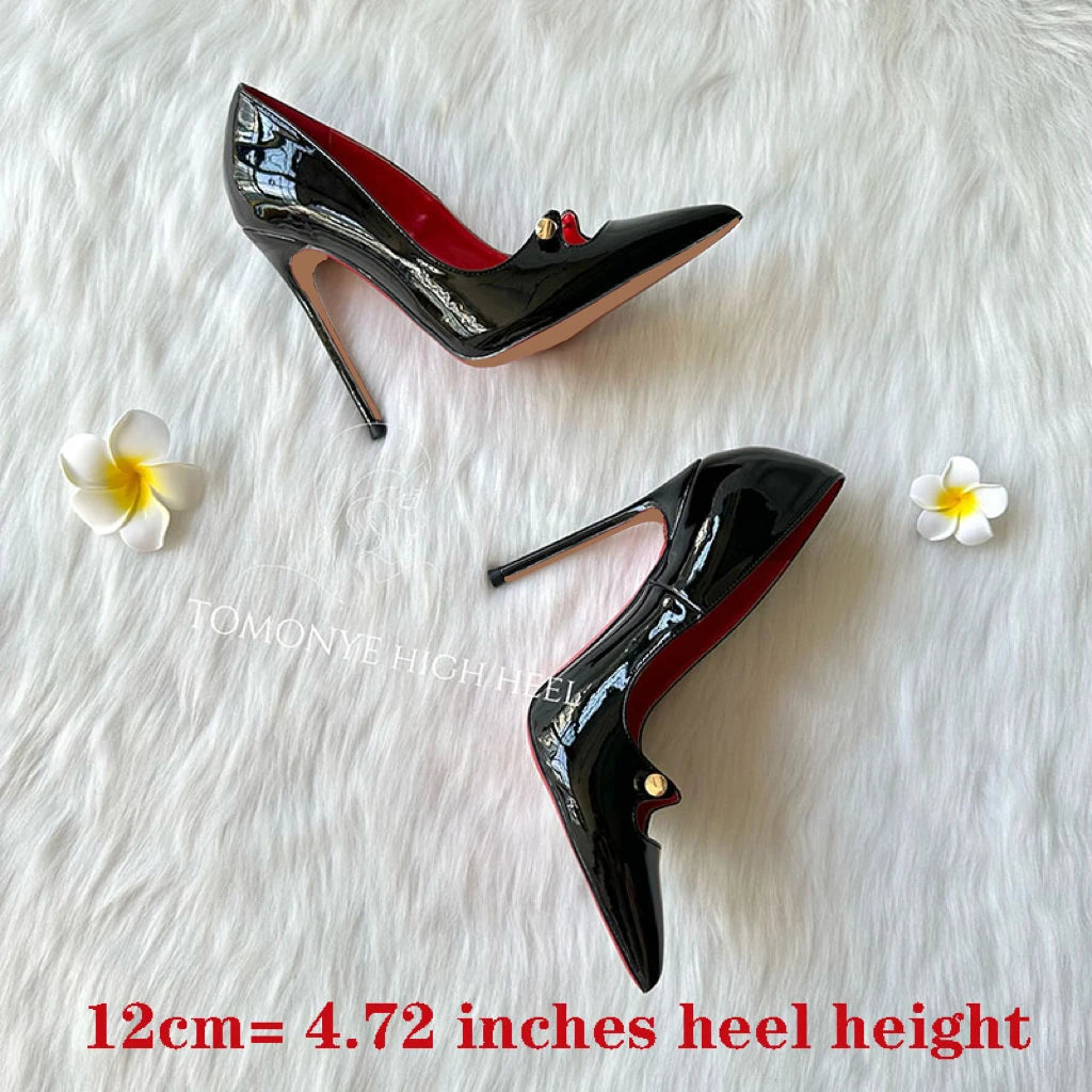 Amay Free Shipping Black White Red Patent Leather Shallow Metal Hollow Out Open Toed Women Lady Hot Sale 120mm High Heel Shoes Pump