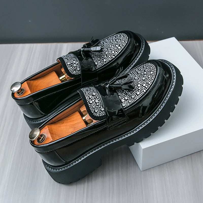 Visco Four Seasons Men Business Loafers Black PU Men Casual Comfortable Height-increasing Fashion Shoes Travel Shoe Men Sizes 38-46