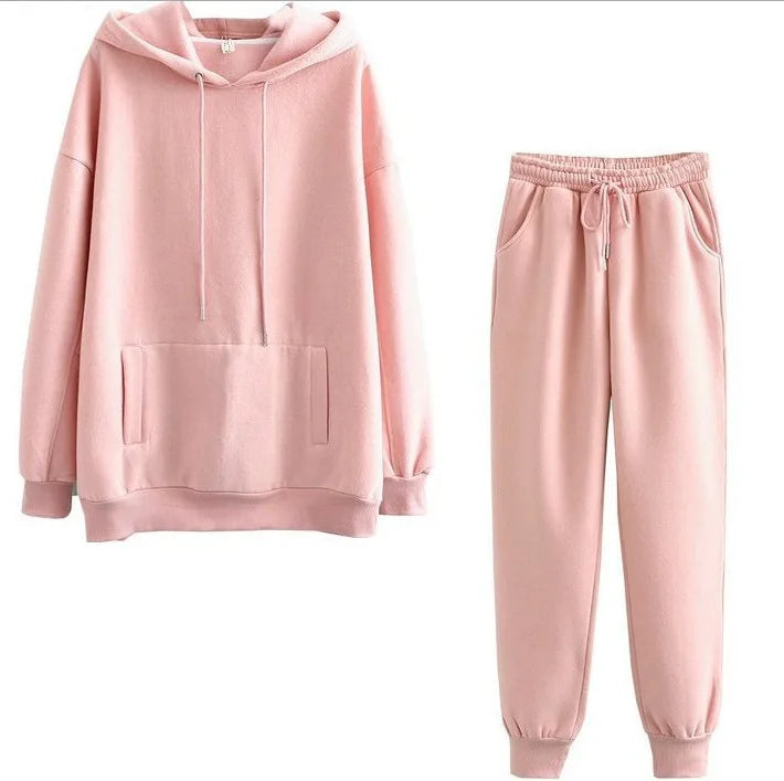 Maxy Oversized Tracksuit Women Suit Fleece Hoodies Casual Sports Set Sweatshirts Pullover Jogging Sweatpants Korean Fashion