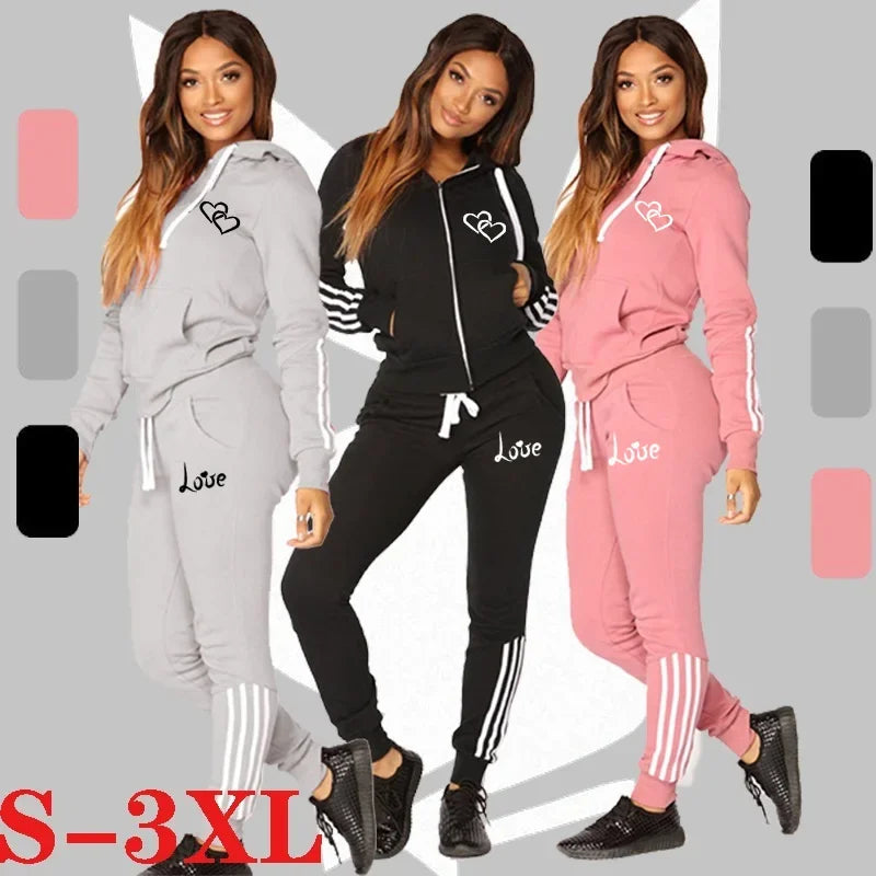 Maxy Fashion Women Tracksuits Long Sleeve Zipper Hoodies and Trousers Sport Suits Ladies Casual Hoodies Slim Jogging Suits