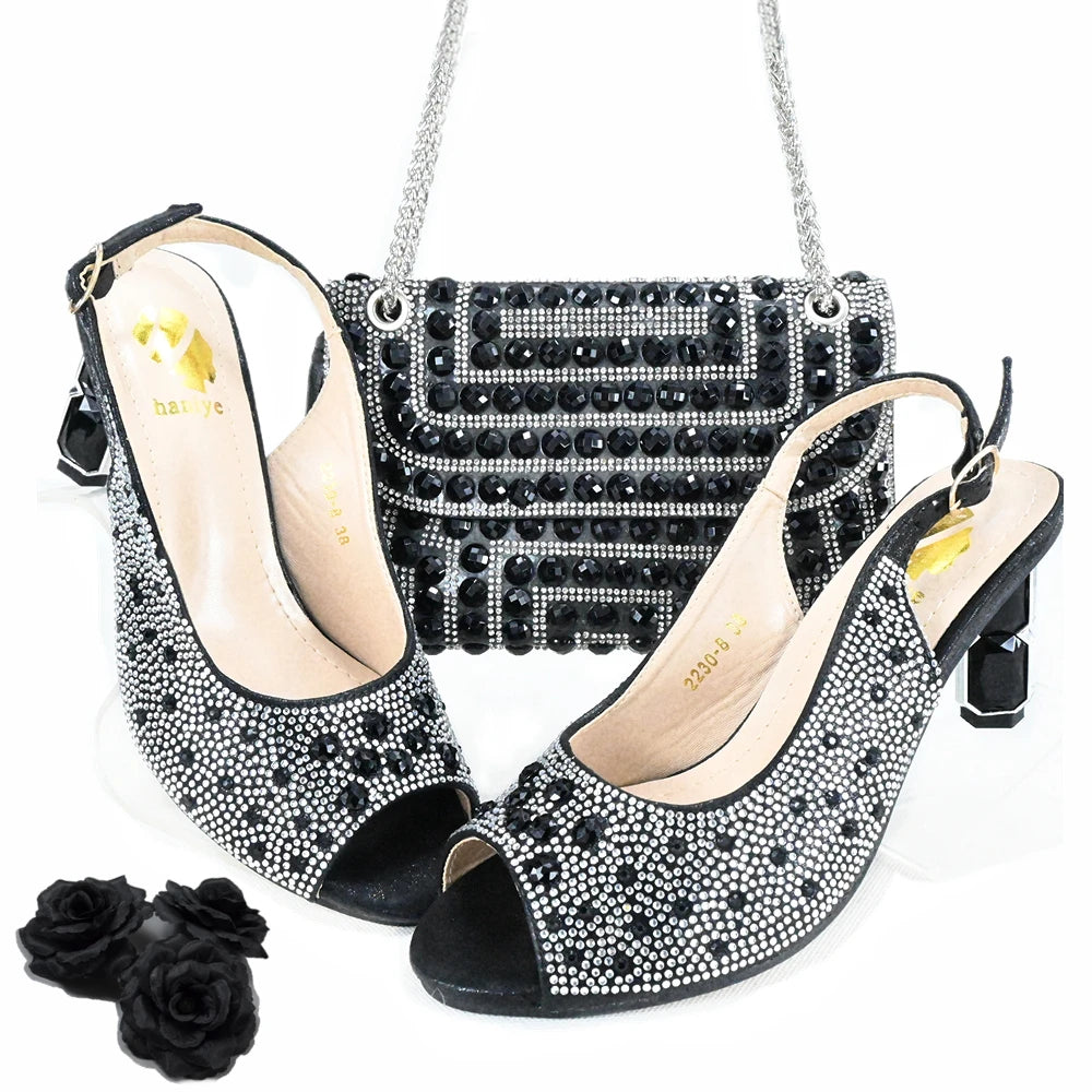 Momsey beautiful style Shoes with Matching Shoes and Bags Set for Prom Party Summer Sandal!