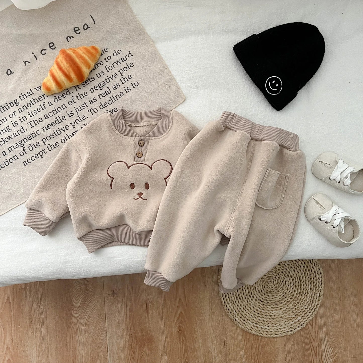 Maxy Children's Warm Fleece Suit Tracksuit Set for Boy Girl Baby Clothes Fall Winter Insulated Sweatshirt Pants Sportwear