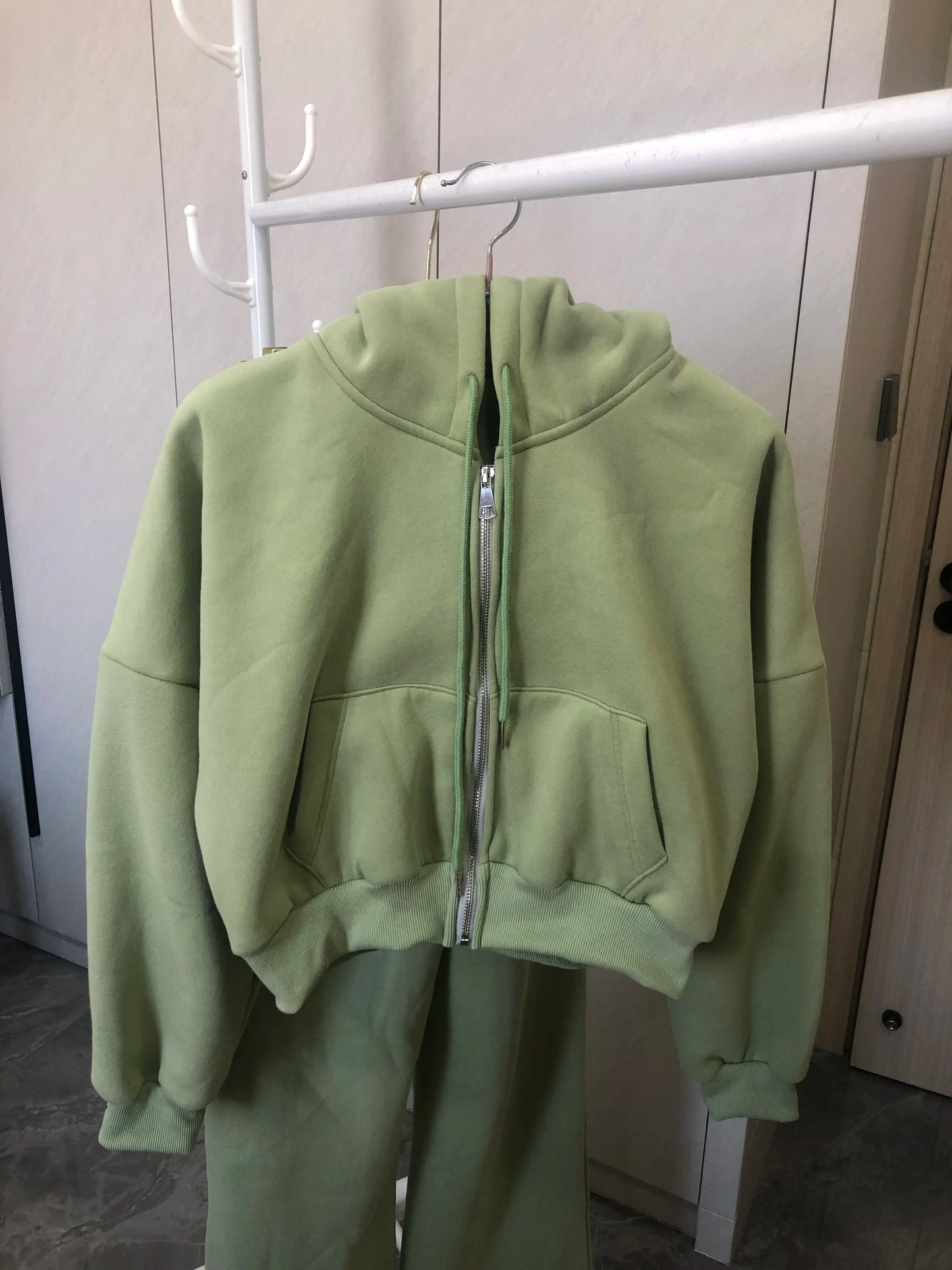 Maxy Zipper Hoodie with Wide Leg Pant Two Piece Set for Women Casual Hooded Sweatshirt Tracksuits Sporty Pants Outfit 2 Piece Suits