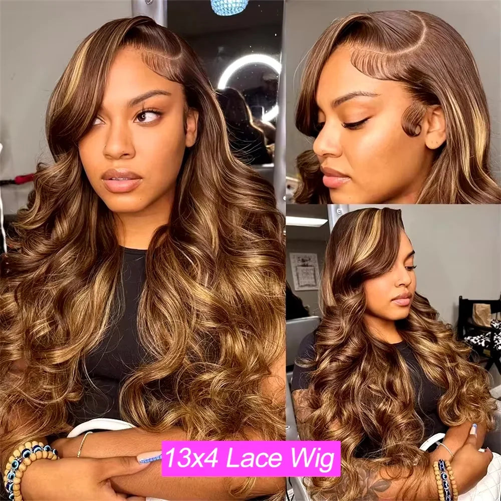 Black Brown Lace Front 13x4 Body Wave Wigs P427 Highlight Ombre Human Hair 13x6 HD Lace Frontal Blonde Colored Wig