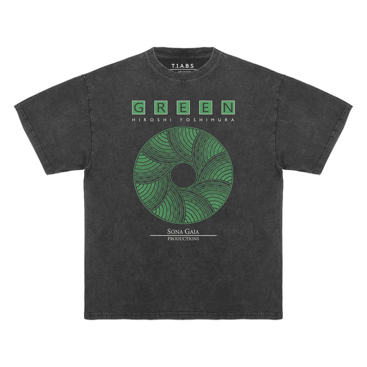 Visco Green T-Shirt Inoyama Land Brian Eno Washed Loose Drop Shoulder Retro Men Summer Oversize Cotton Tee Shirt