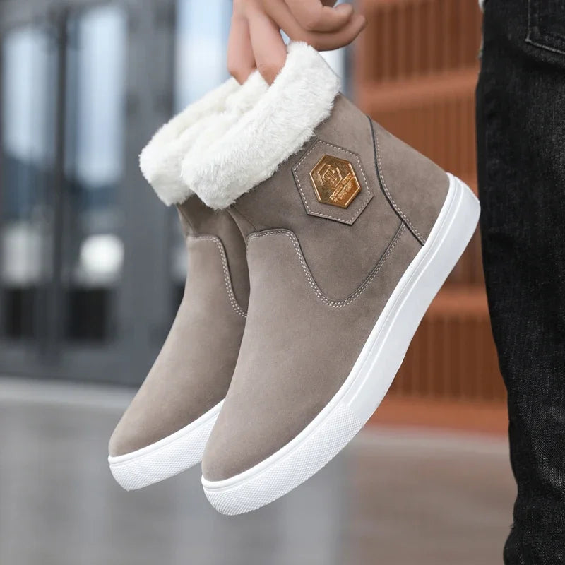 Amay Size 47 Men Boots Winter Trendy Men's Short Boots Plus Velvet Warm Fashion Cotton Boots Casual Versatile Platform Snow Boot