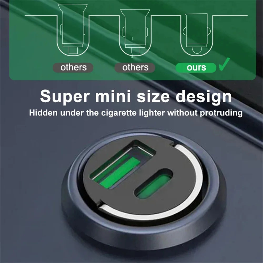 200W Mini Dual Ports USB Car Charger Lighter Fast Charging Car Phone Charger Adapter for iPhone 13 12 Xiaomi Huawei Samsung