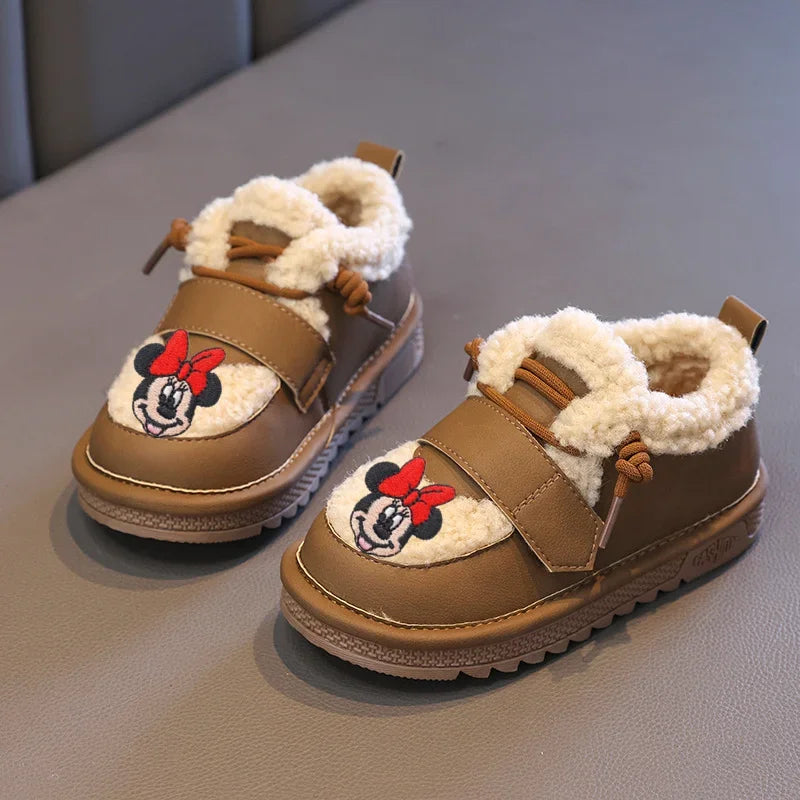 Maxy Disney Mickey Mouse Girls Cotton Shoes Autumn Winter New Casual Shoes Non-slip Thermal Boots Children's Y2K Snow Cotton Boots