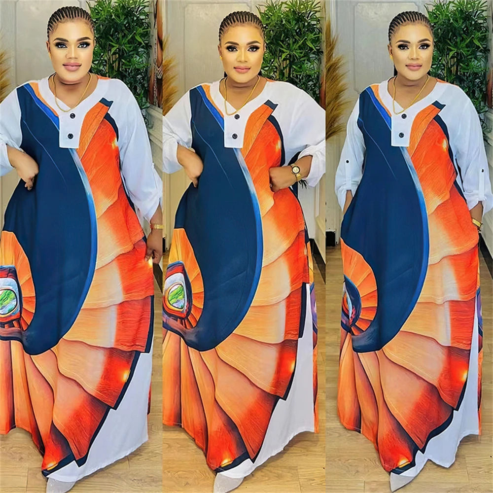 Maxy Muslim Women Dress Print African Clothing Ankara Dashiki Boubou Robe Dubai Abaya Turkey Kaftan Jalabiya Ramadan