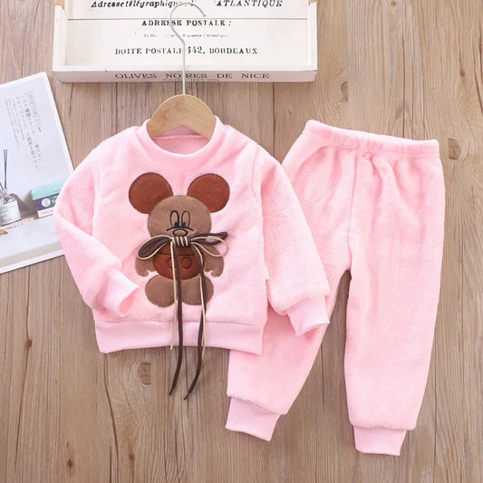 Maxy Children Toddler Set Cartoon Rabbit Pajamas Baby Boy Girl Flannel Warm Sleepwear Top+Pants 2pcs Autumn Winter Casual Clothes New