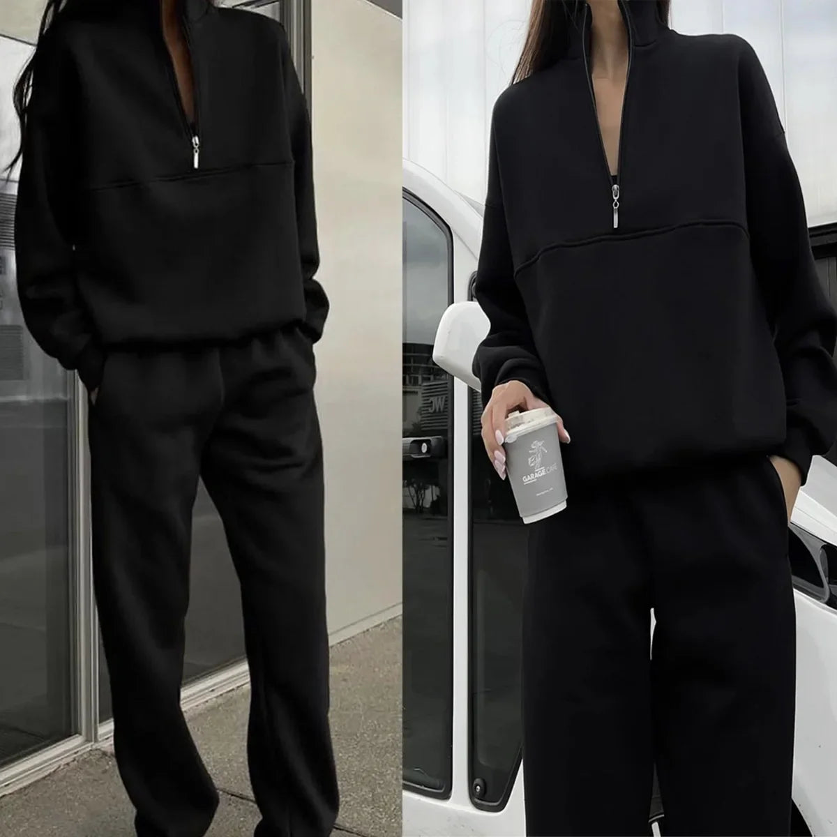 Maxy Casual Pants Sets Woman Autumn Loose Pullovers Zippers Long Sleeve Women's Tracksuit Elastic Waist Solid Trousers Sets All-match