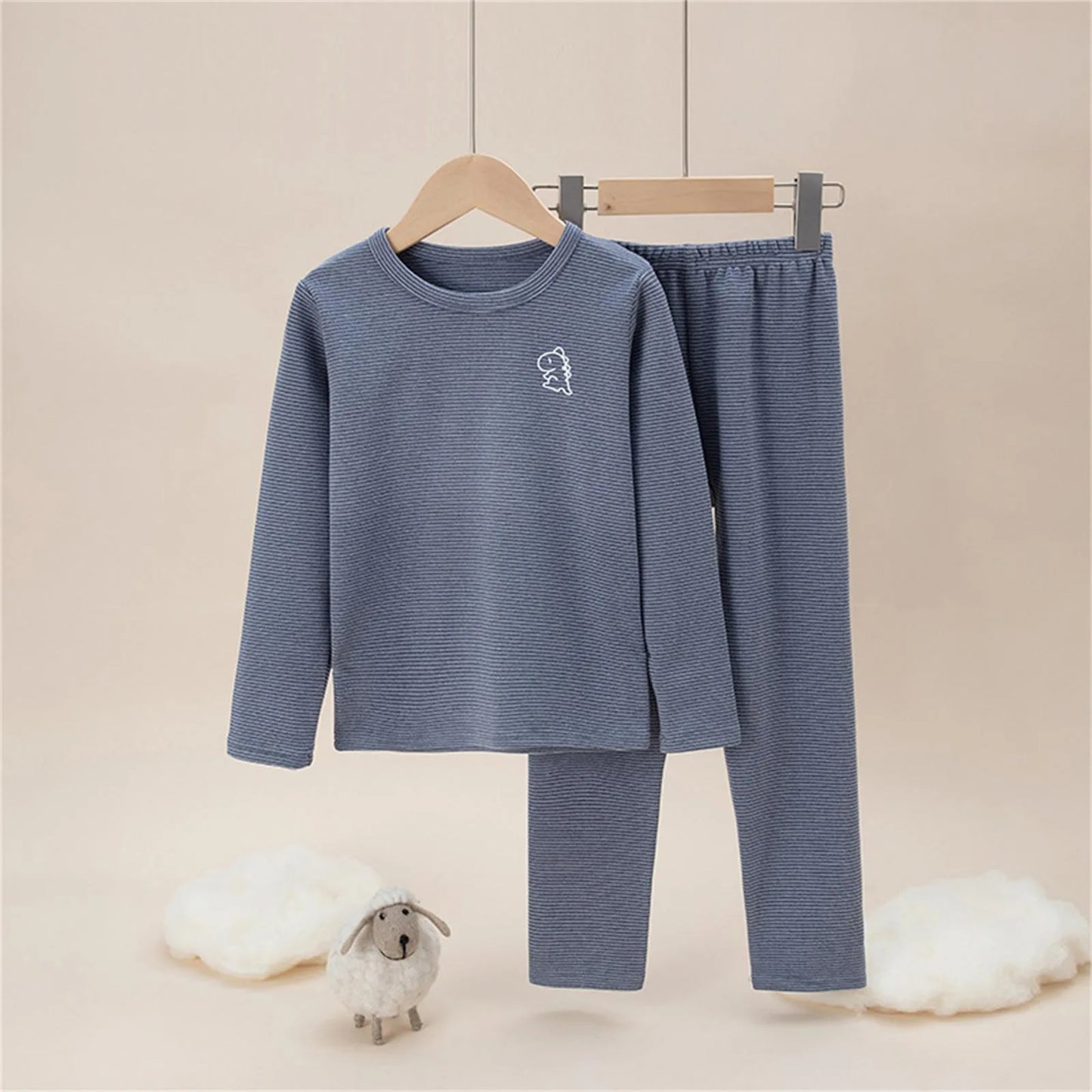 Amay Winter Warm Pajama's Sets for Boys Kids Thermal Pajamas Solid Color Toddler Sleepwear Autumn Clothes For Children Pajamas Suit