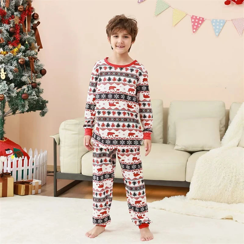 Maxy 2024 Polar Bear Christmas Family Matching Outfits Striped Father Mother Kids Pajamas Sets Daddy Mommy and Me Xmas Pj's Clothes