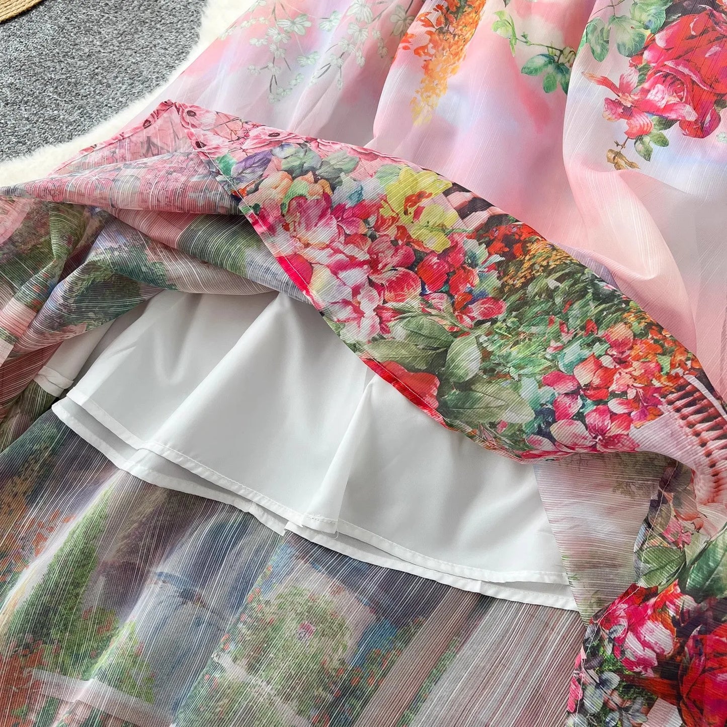 Maxy High Quality Women Summer Boho Floral Print Skirt Set Long Sleeve Blouse Top+High Waist Pleated Maxi Skirt Two Piece Suits