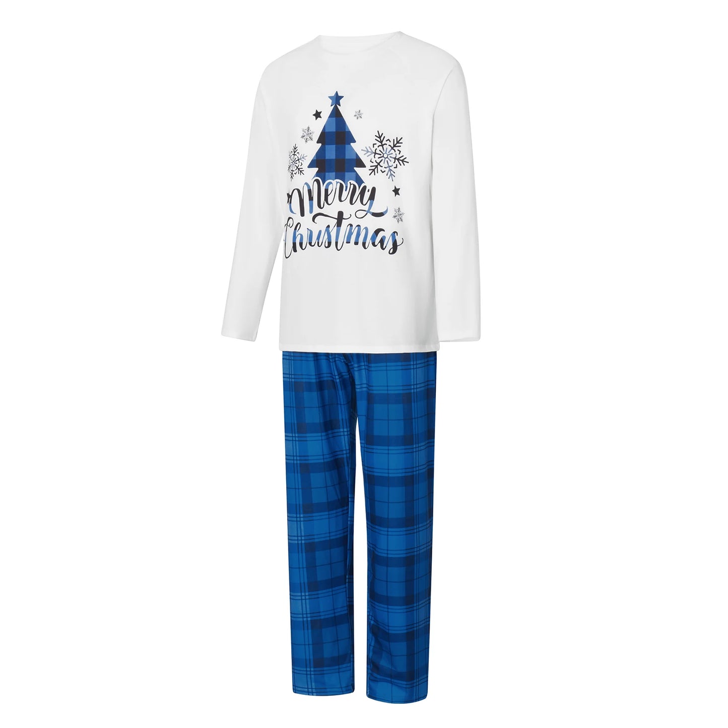 Family Matching Christmas Pajamas Christmas Tree Letter Print Long-Sleeved Tops + Plaid Trousers Sleepwear Outfits