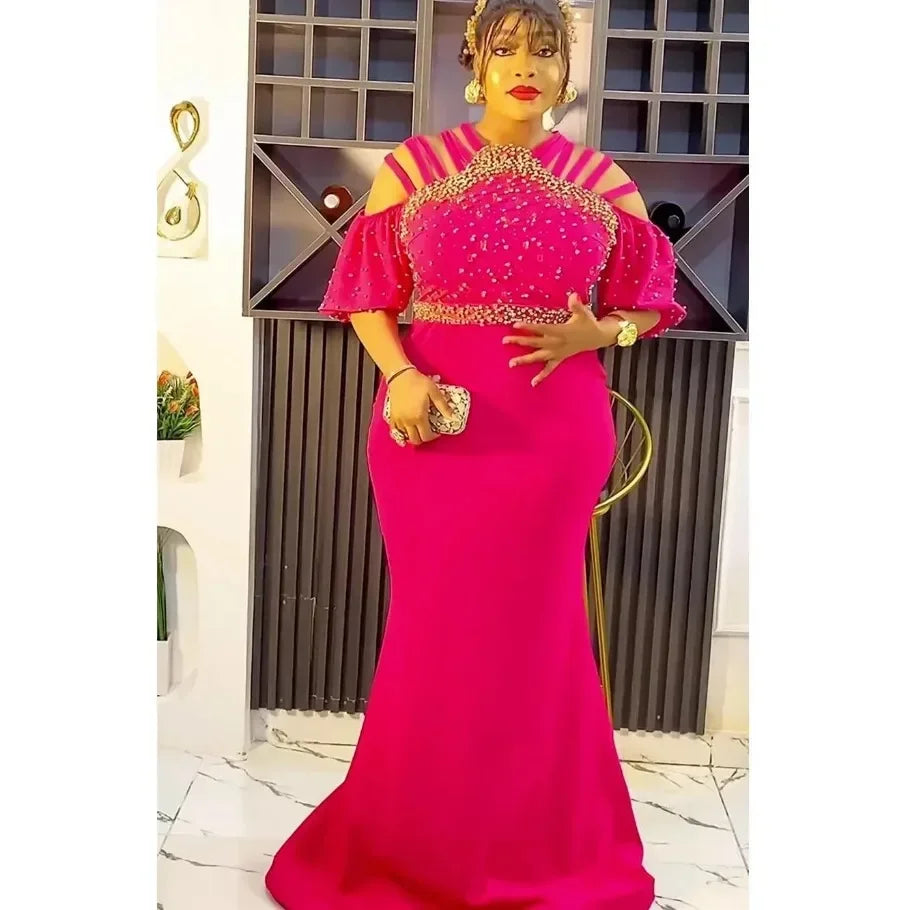 Maxy Plus Size Party Dresses for Women New Fashion Dashiki Ankara Wedding Evening Gown Elegant Turkey Muslim Maxy Dress