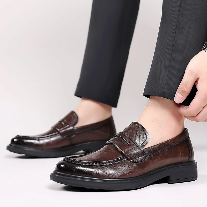 Visco Italian High-end Leather Slip-on Shoes Men's Business Dress Square Toe British Slip-On Formal Casual Loafer Oxford Shoes Wedding