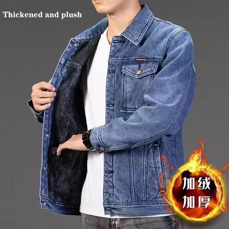 Maxy Autumn and Winter New Men's Classic Fashion All-Match Denim Jacket Men's Fleece Thickening Warm High-Quality Jacket S-5XL