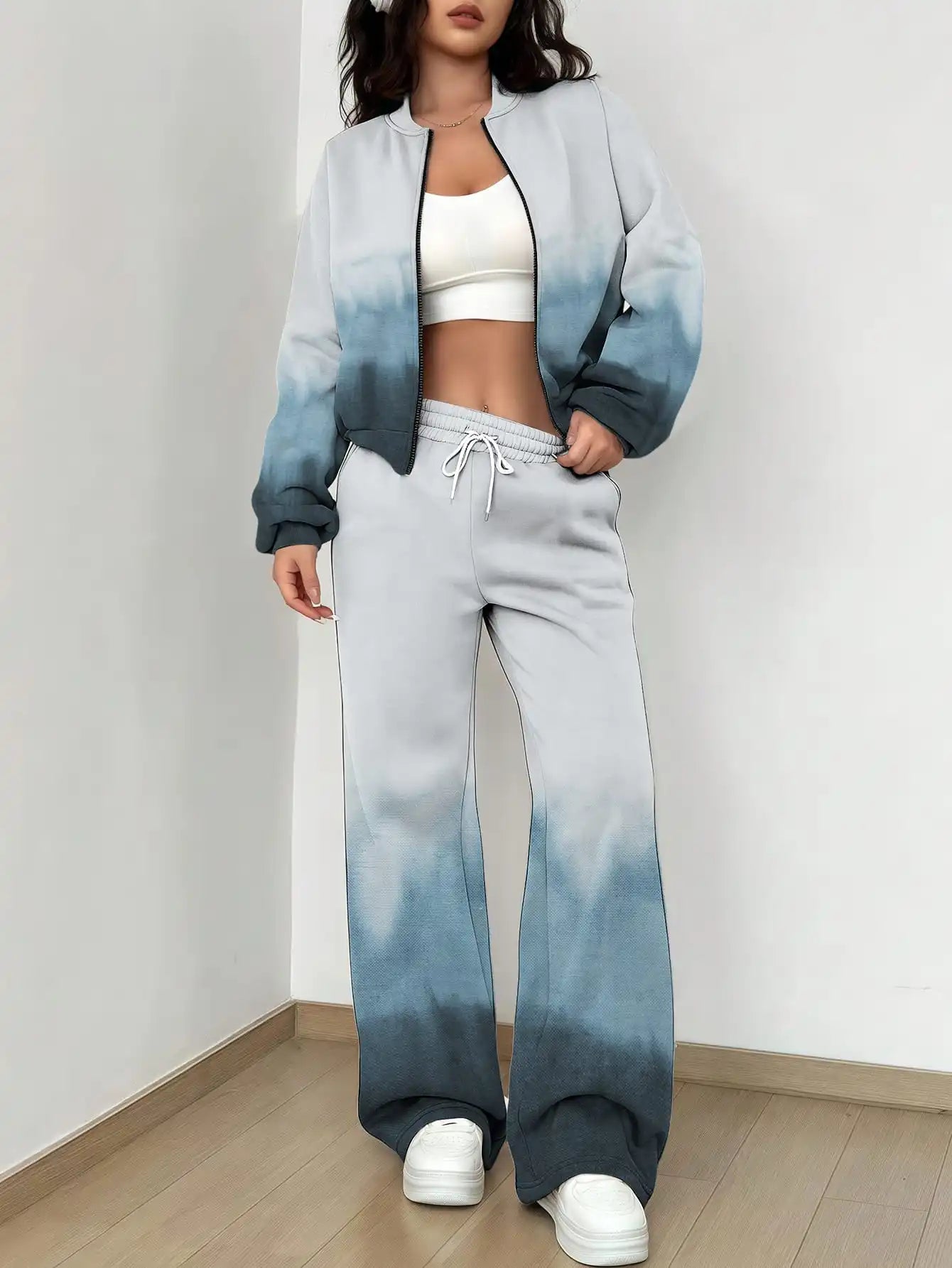 Maxy French Retro Floral Long Sleeved Zipper Jacket and Pants Set, Gentle and Stylish Two-piece Set