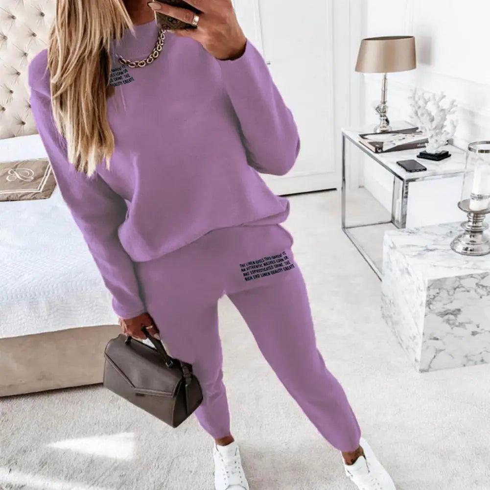 Amay Women's Tracksuit Casual Solid Long Sleeve Sport Suits Autumn Warm Sweatshirts and Long Pant Fleece Two Piece Sets