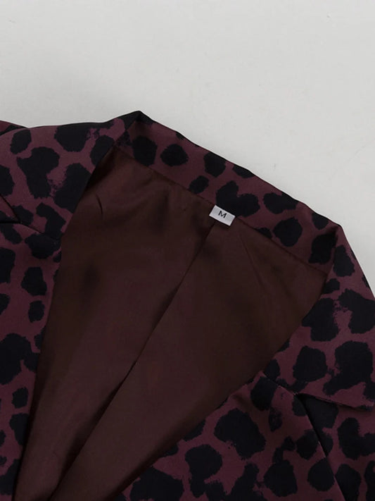 Maxy Women Red Leopard Print Two-piece Suit Blazer Lapel Long Sleeve Fashoin Tide Half Body Skirt Spring Autumn New A531