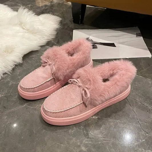 Maxy Winter Women's Cotton Flat Shoes Moccasins Femme Warm Plush Loafers Comfy Fur Flats Woman Large Size 35-43 Platform Furry Boots