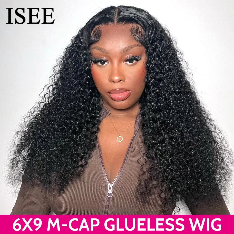 Maxy Kinky Curly Lace Front Wig Wear And Go Pre Bleached Knots 6x9 Curly Glueless Wig Human Hair Pre Cut PrePlucked ISEE Hair Wig