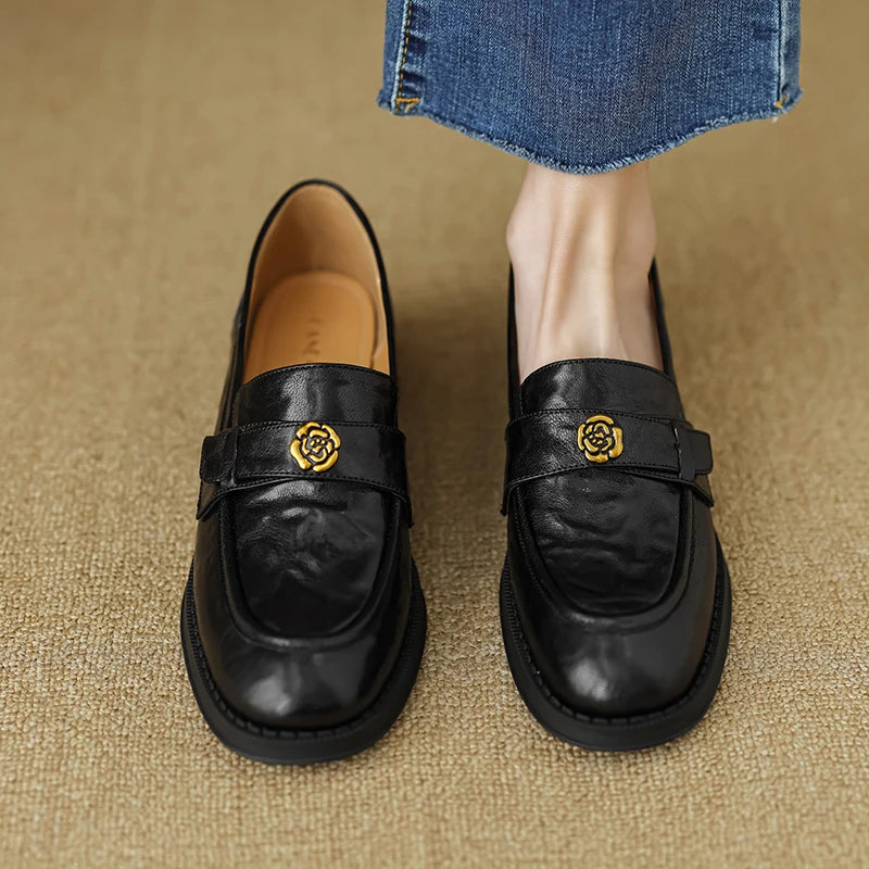 Maxy Woman Loafers Round Toe Flats Simple Style Daily Shoes Lady Footwear Sheepskin Slip On Women Flats Spring Autumn Women Flats