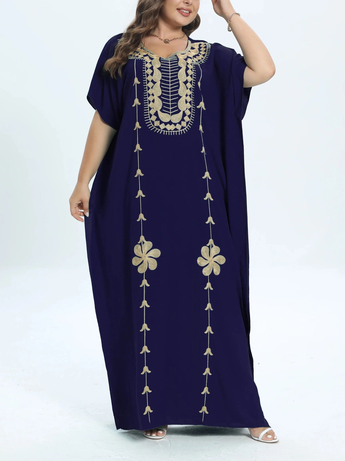 Maxy African Plus Size Dashiki Cotton Traditional Dress Abaya For Womens Moroccan Loose For Women's Kaftan Short Sleeve Cover up