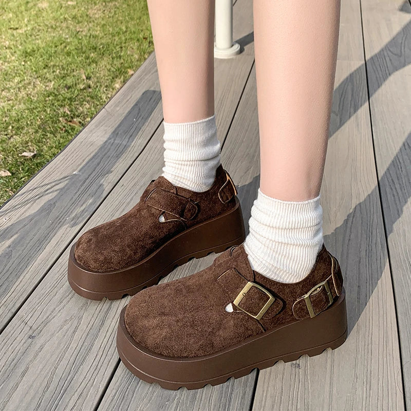 Maxy Women Hot Selling Classic Platform Shoes New Trend Brand Designer Casual Sneakers 5cm Height Increasing Flat Suede Loafers