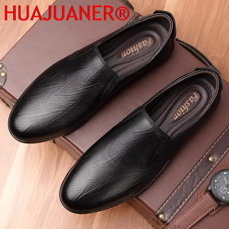 Amay New Italian Genuine Leather Shoes Men Loafers Casual Dress Flats Luxury Brand Soft Man Moccasins Comfy Slip On Formal Boat Shoes