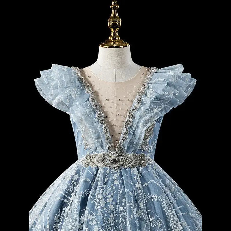 Maxy Princess Kids Pageant Evening Gowns Lace Flower Girl Sequins Dress Weddings Birthday Party Robe For Girls First Communion Dresses