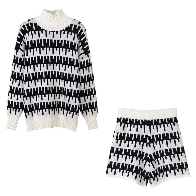 Gracy's Knitted Suit Pant 2 Piece Sets Women Outfit Shorts Oversized Casual Sweaters Female Clothing Knitwear Tracksuit