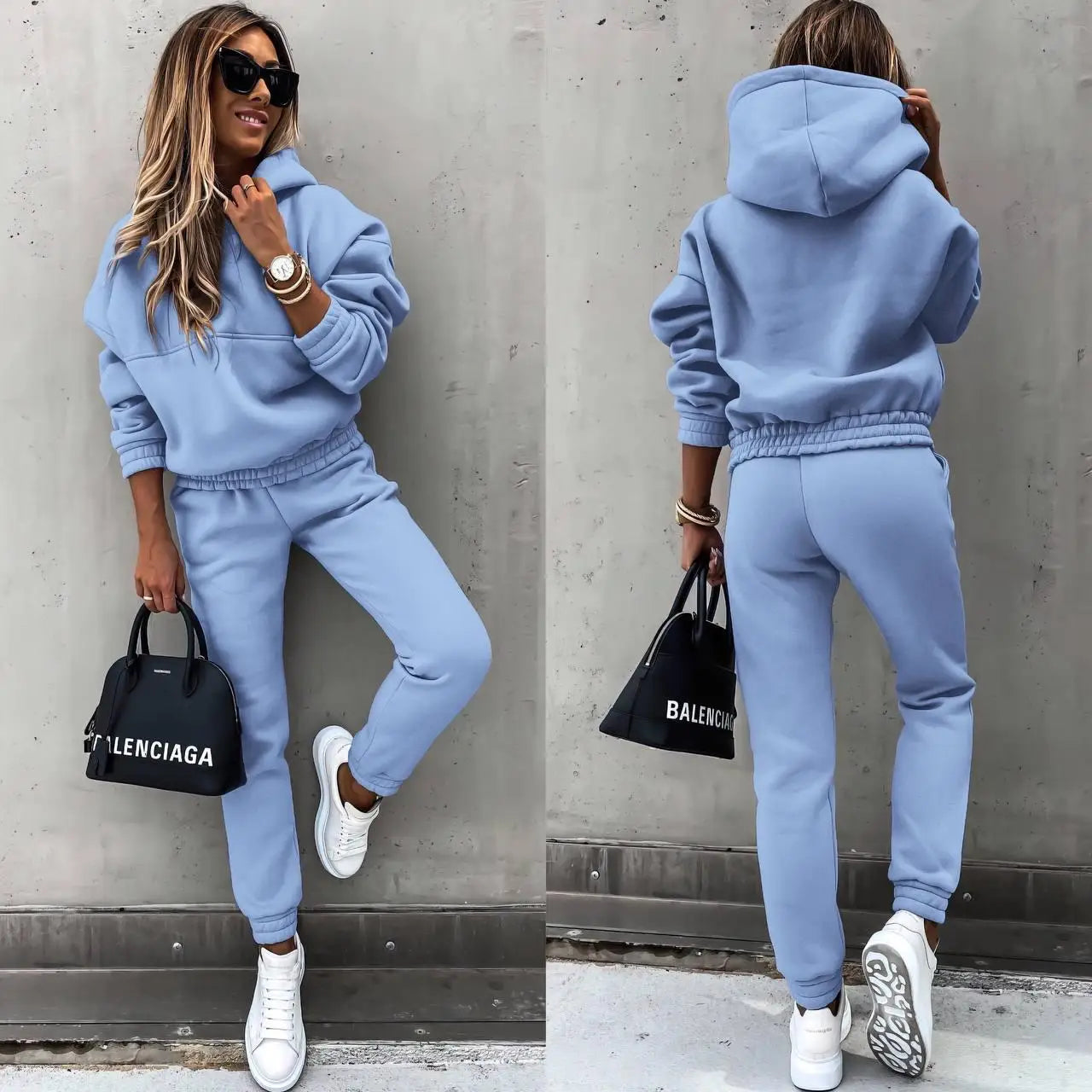 Maxy Women Winter Two Piece Set Tracksuit Solid Color Suit Autumn Trouser Suits Female Sweatshirt Solid Sports Hoodie Sportswear