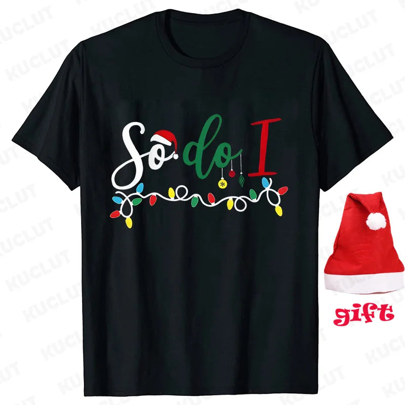 Family Matching Christmas T-shirts Tops Funny Don't Do Matching Xmas Outfits Couple Set T-shirts Clothing with Christmas Hats