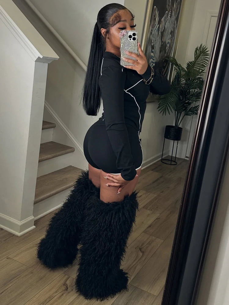 Women's 2-Piece Short Pants Sets Solid Color Women Tracksuit Winter Yoga Set Long Sleeve Gym Training Clothes Yoga Tight Jacket