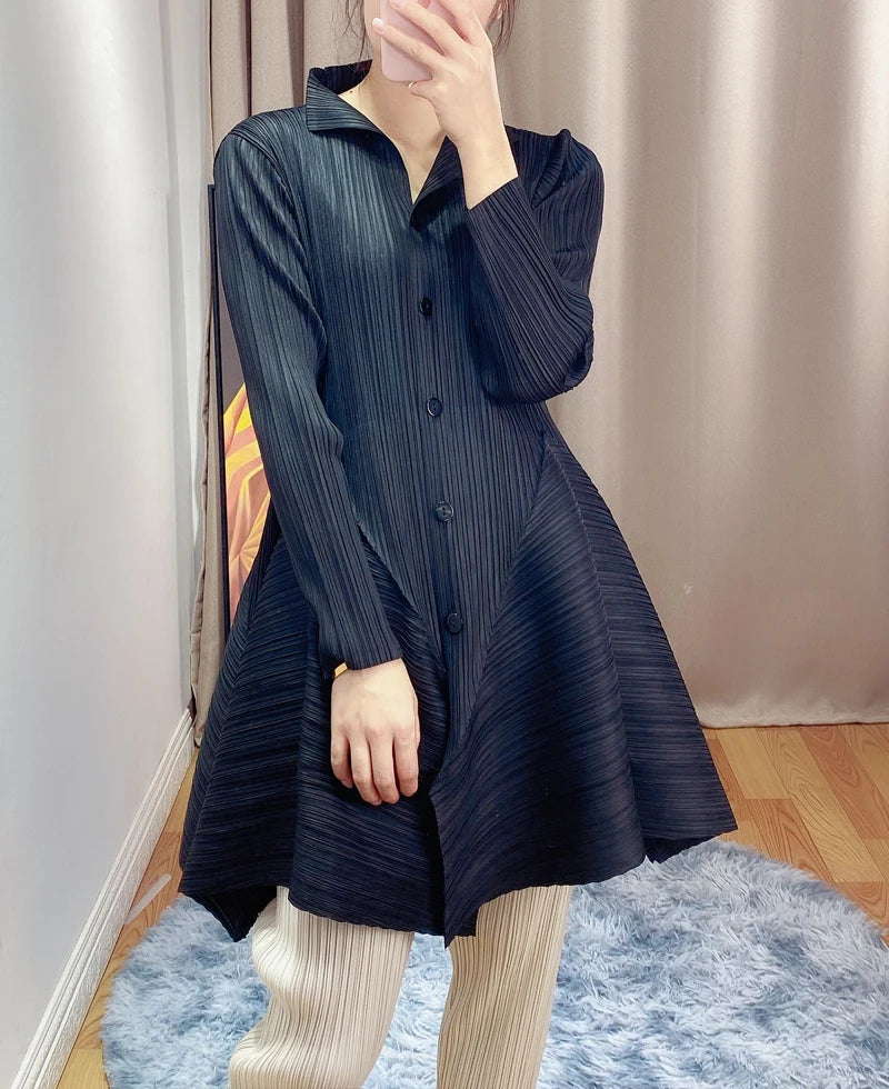 Maxy Mid-Length Bud Coat for Women, Stand-up Collar, Single-Breasted, Long-Sleeved Jacket, Hollow, Large Size, New, early Autumn, 202