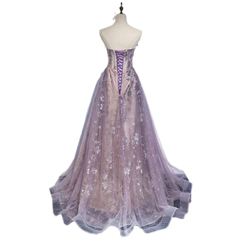 Maxy Strapless Evening Gown with High-end Feel, Trailing Princess Colored Veil, Host of The Annual Meeting, Vocal Art Exam Long Skirt